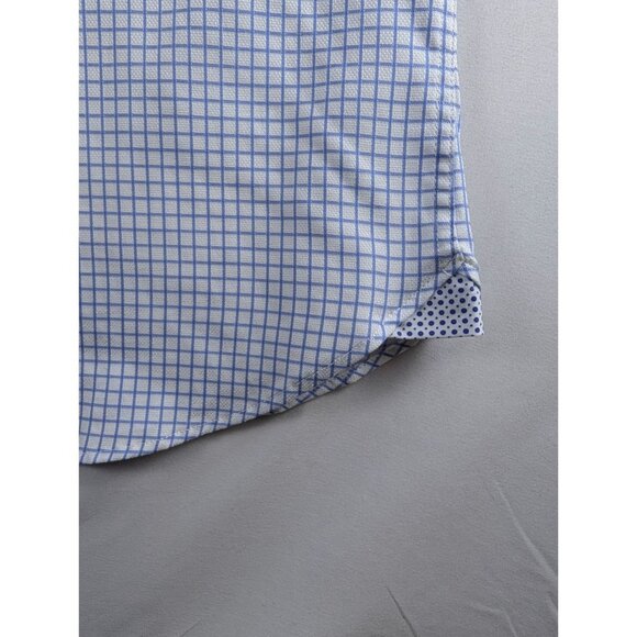 Michelsons of London Men's Medium Regular-Fit Blue Check Dress Shirt Long Sleeve - Picture 11 of 15